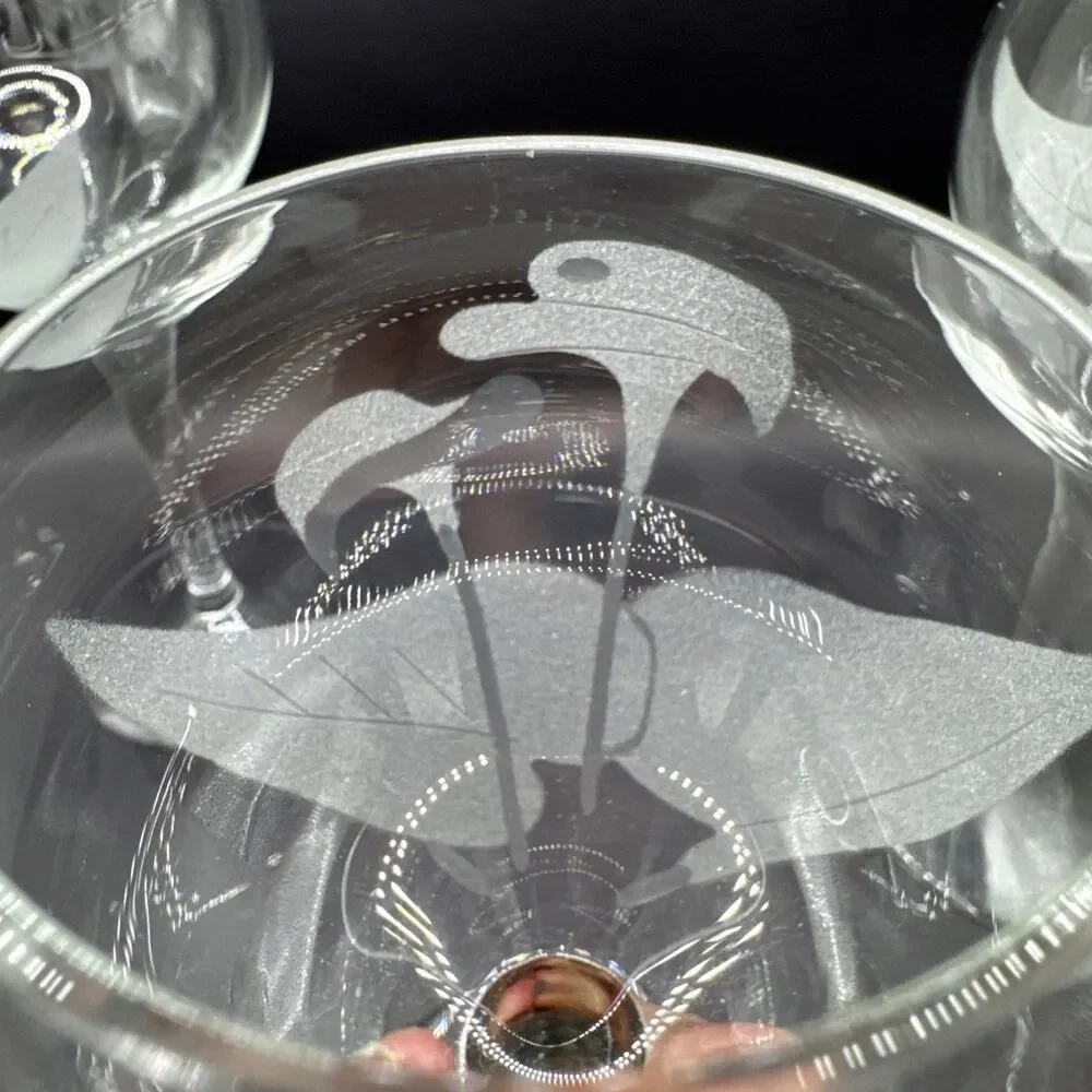 Etched Frosted Calla Lily Balloon Wine Glasses Set Of 4